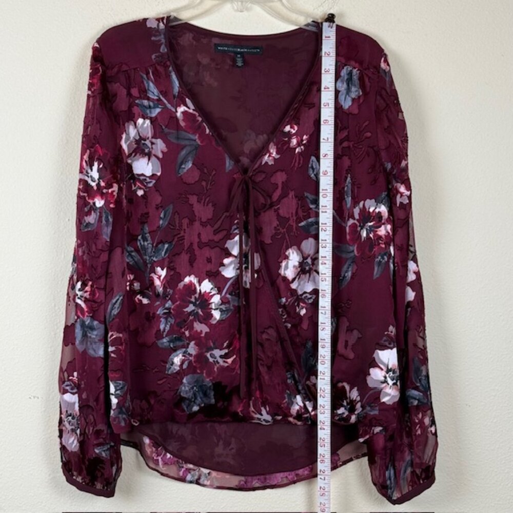 White House Black Market Blouse Women 16 Silk Blend Burgundy Long Sleeve - Picture 12 of 16